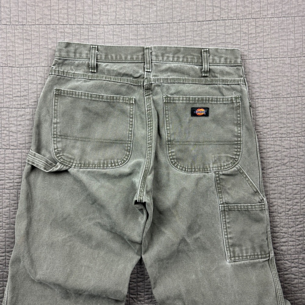 Dickies Mens 33x32 (32x31) Relaxed Fit Carpenter Pants Green Canvas Workwear - Picture 2 of 11